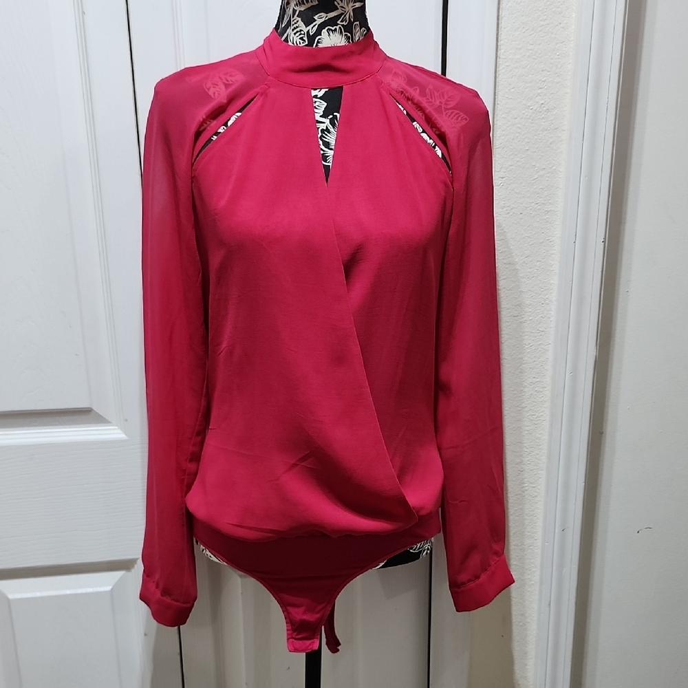 Bebe Hot Pink Long Sleeve Bodysuit M